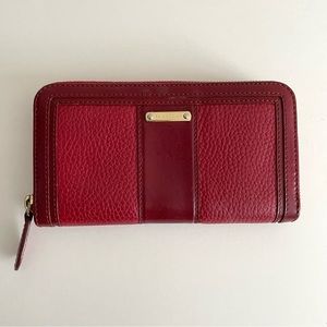 Burberry Leather Bridle Trim Zip Around Wallet Red